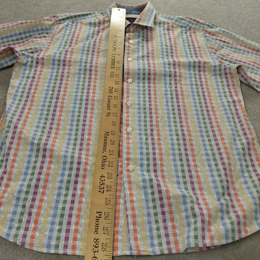 Linea Uomo Button Up Shirt Mens XL Paisley Mutil Color Stripe Long Sleeve Collar